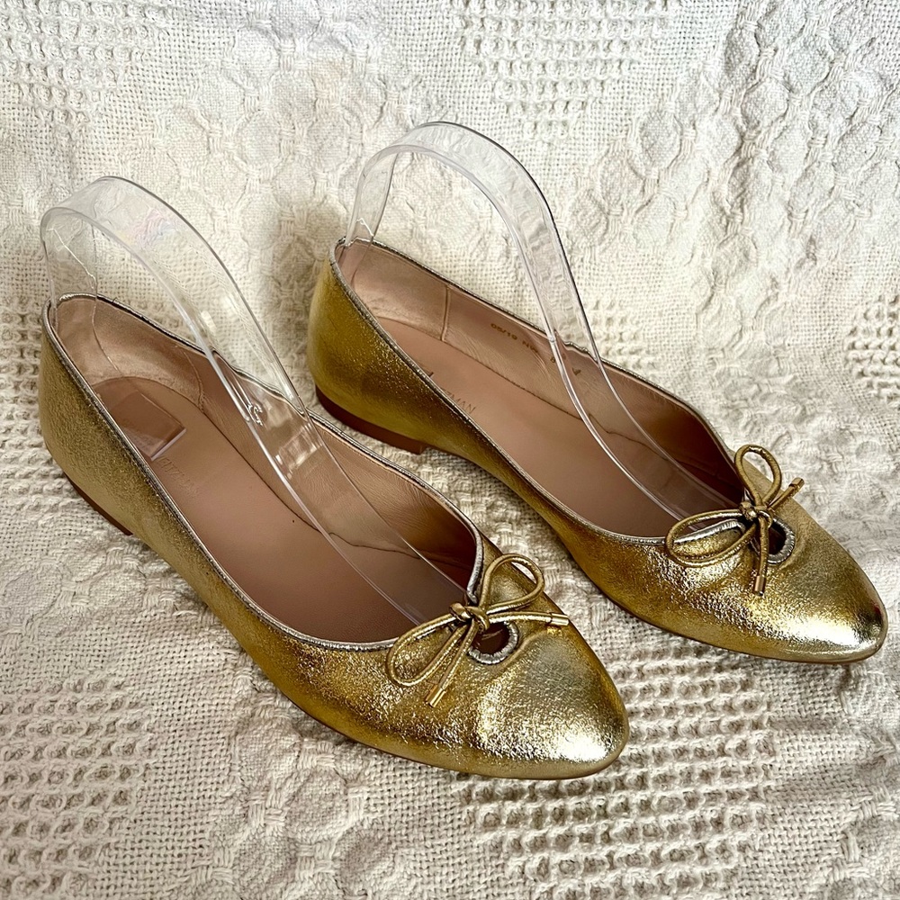 Stuart Weitzman Gabby Bow Flats Gold Silver Metallic Pointed Toe Comfortable - Picture 10 of 10